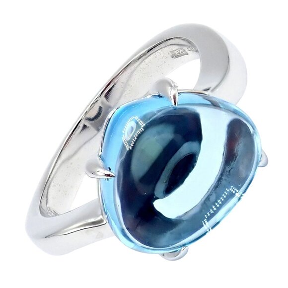 Authentic! Bulgari 18k Whtie Gold Mediterranean Eden Blue Topaz Ring Size 6 - Picture 1 of 14
